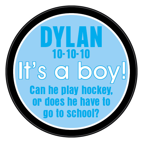hockey baby announcement hockey puck